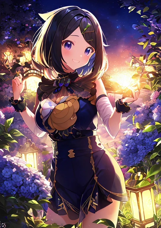  (Idol Master), (highest quality, 8k, masterpiece, Very detailed:1.4), (Lens flare, Particles of light, Shine), Big Breasts, smile, Open your mouth, masterpiece, highest quality, Very detailed, High resolution, Very detailedなCG, masterpiece, Official Art, From below,  Perfect body, night, garden, erupt