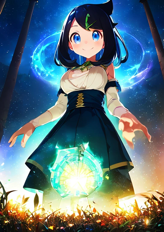  (Idol Master), (highest quality, 8k, masterpiece, Very detailed:1.4), (Lens flare, Particles of light, Shine), Big Breasts, smile, Open your mouth, masterpiece, highest quality, Very detailed, High resolution, Very detailedなCG, masterpiece, Official Art, From below,  Perfect body, night, garden, erupt