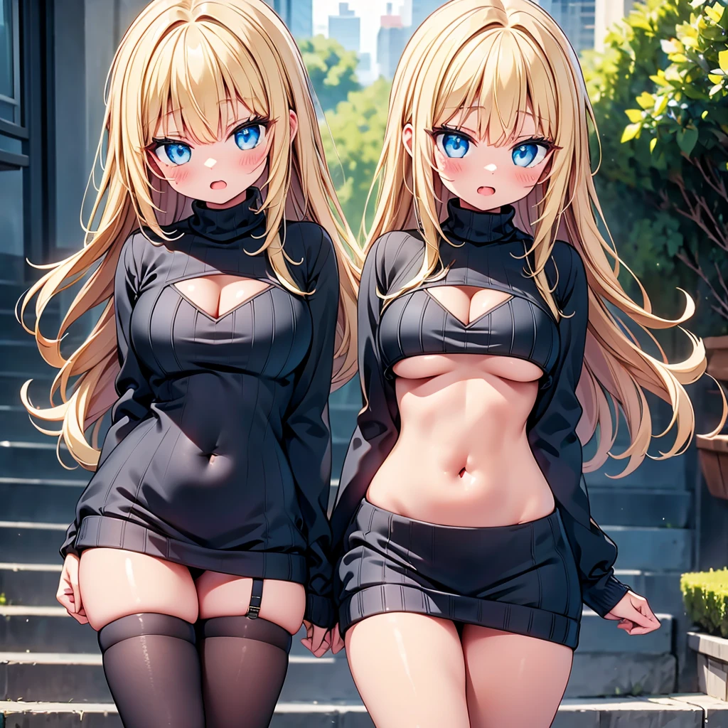 (cute eyes:1.2), (sparkling eyes:1.2), highest quality,wonderful,finely,extremely detailed CG Unity 8K wallpaper, (girl, cute eyes, clothed), virgin killer sweater, (sweater dress:1.2), (ribbed sweater,sideboob,cleavage cutout, turtleneck sweater,(black sweater:1.3),crop top navel), (midium breasts), (open mouth:1.1), (long tongue:1.1), (mouth drool:1.1), (black stockings:1.1),(Thighs:1.2),(Waistline:1.4)