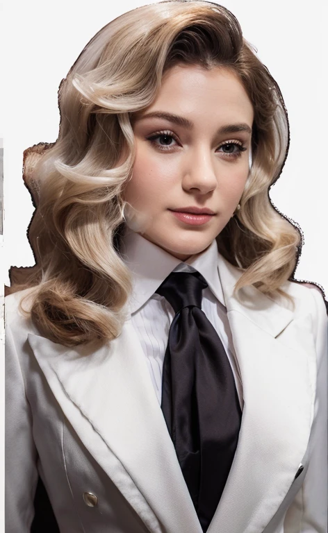 arafed female mannequin dressed in a white tuxedo and windtie, on a mannequin. high resolution