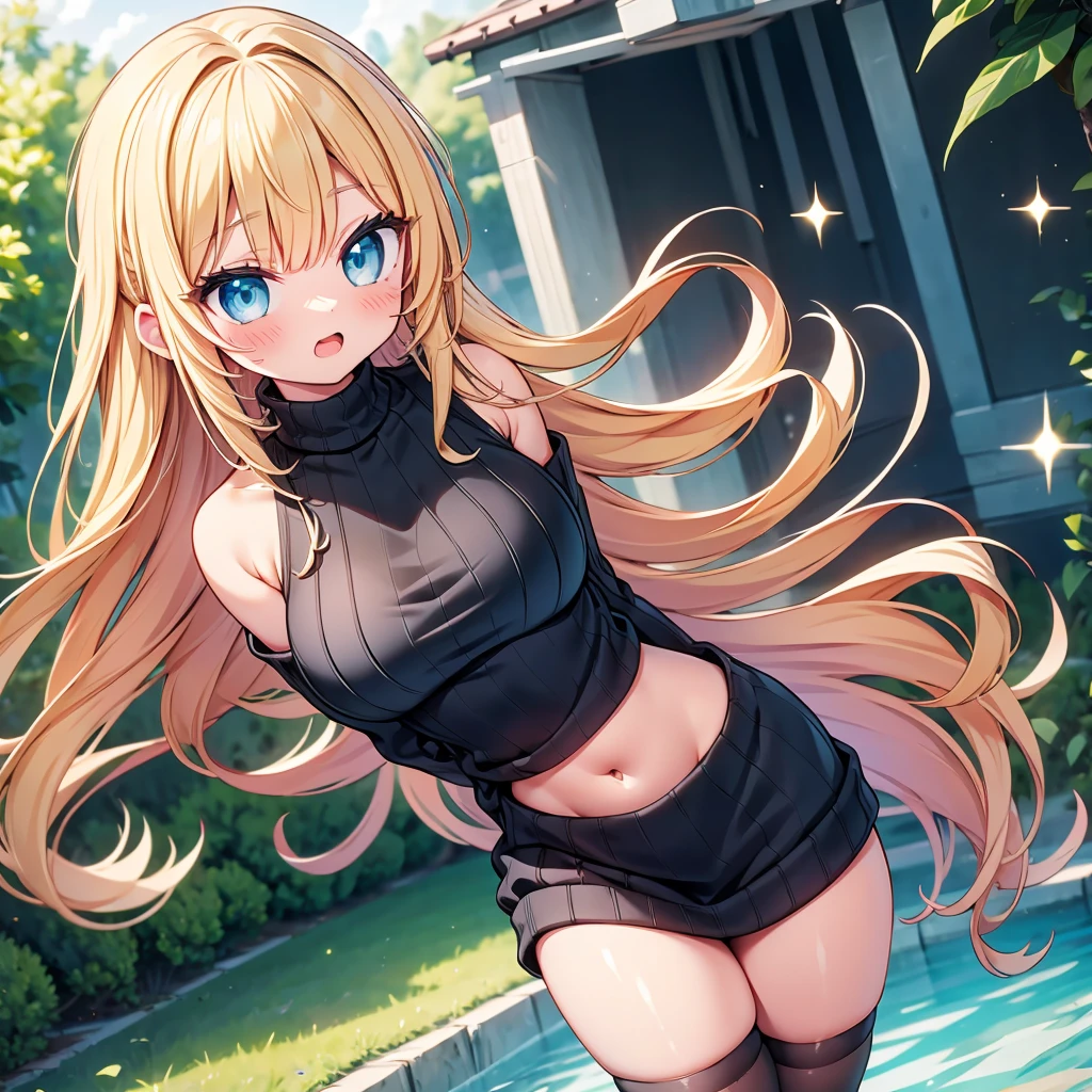 (cute eyes:1.2), (sparkling eyes:1.2), highest quality,wonderful,finely,extremely detailed CG Unity 8K wallpaper, (girl, cute eyes, clothed), virgin killer sweater, (sweater dress:1.2), (ribbed sweater,sideboob,cleavage cutout, turtleneck sweater,(black sweater:1.3),crop top navel), (midium breasts), (open mouth:1.1), (long tongue:1.1), (mouth drool:1.1), (black stockings:1.1),(Thighs:1.2),(Waistline:1.4)