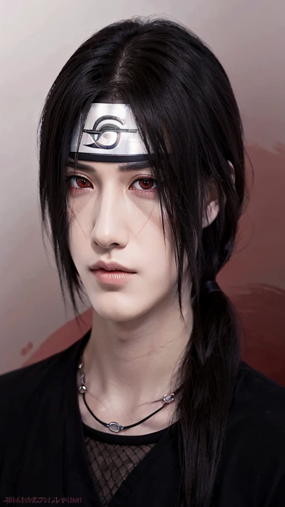 1male, uchiha itachi in anime naruto shippuden, long hair , black hair, red eyes, handsome, black clothes, realistic clothes, detail clothes, city background, ultra detail, realistic
