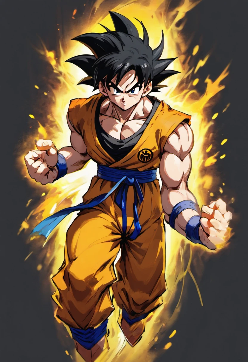 Goku em mortal Kombat, own character design ( com roupa amarela e preta) (com as fitas pretas)