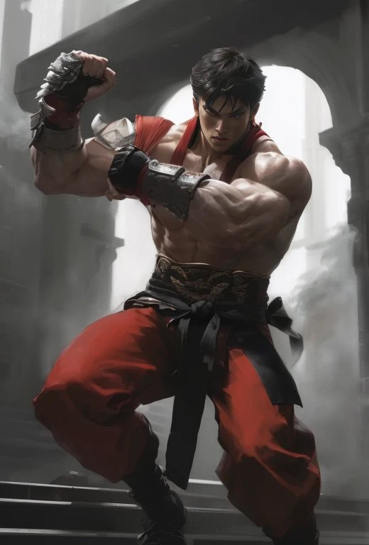 a close up of a man in a red outfit, fighting game character, martial arts style warrior 