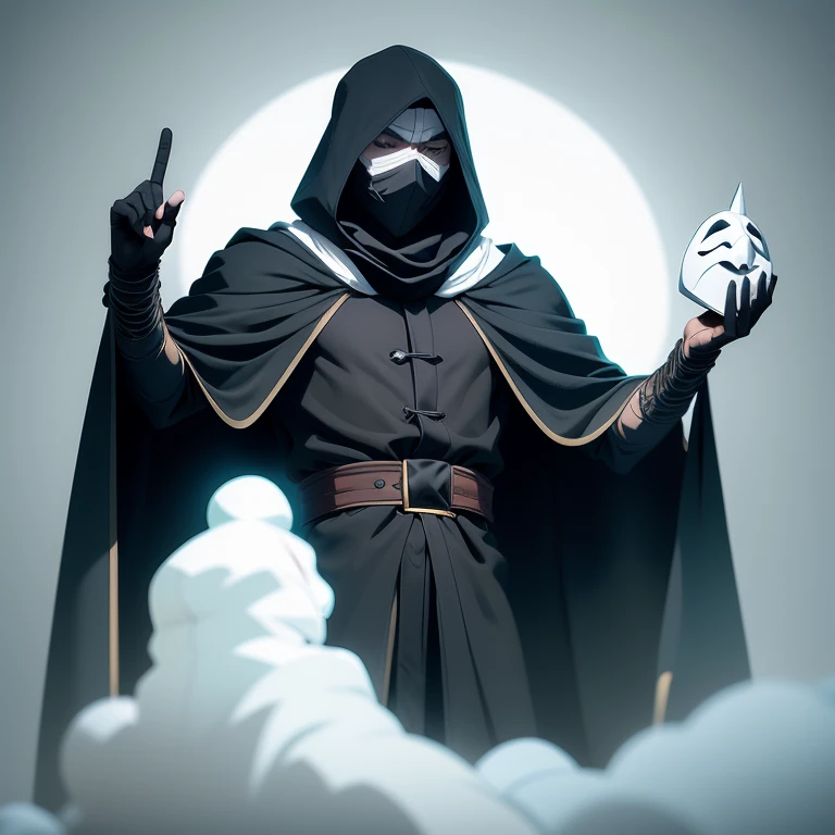 man wearing black cloak and white mask