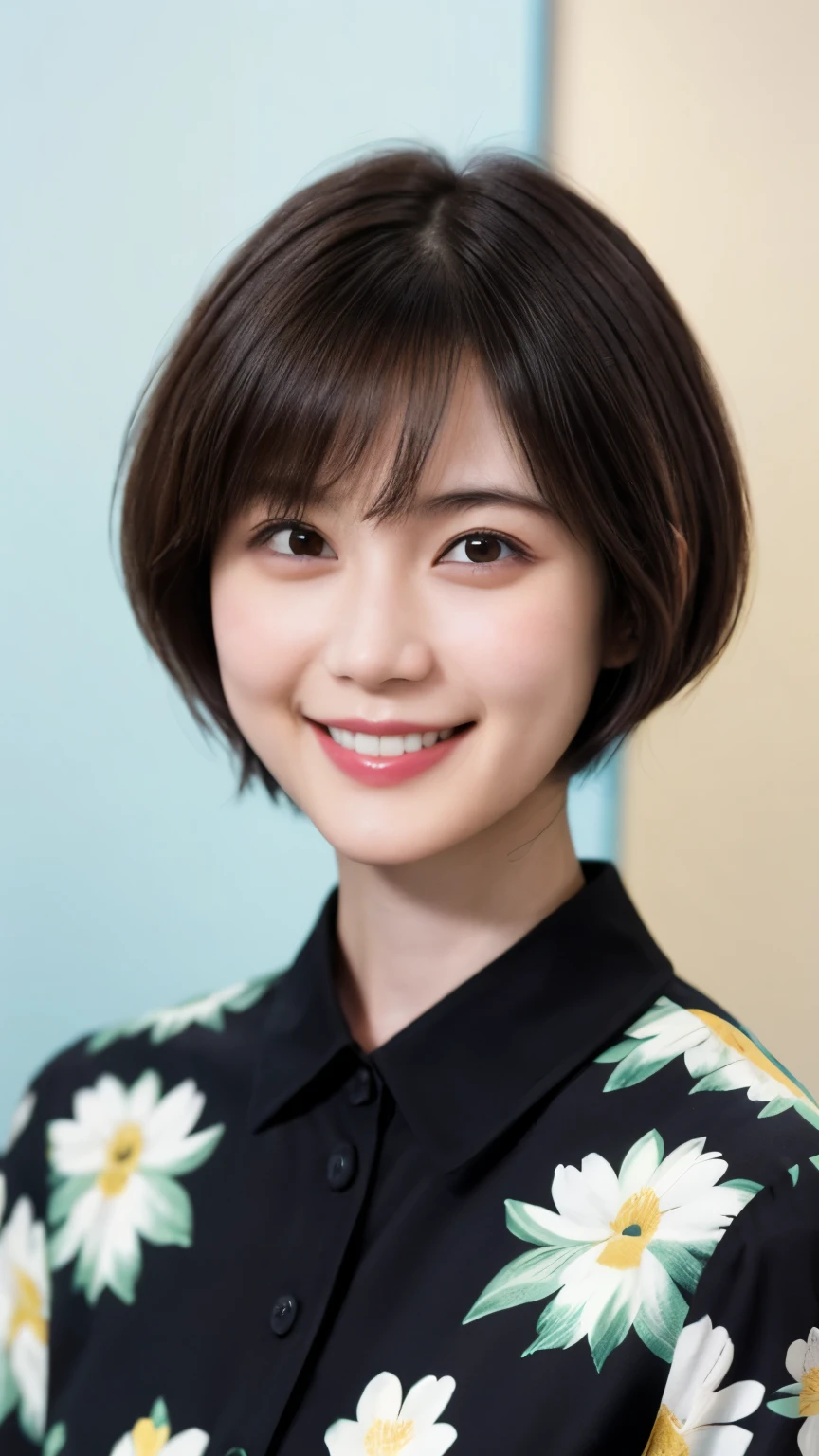 215 Short Hair, 20-year-old woman, A kind smile, Floral