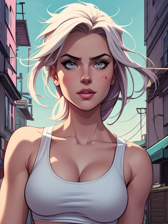 Estilo GTA Angelica - Fate/Kaleid Liner Prisma Illya style Cartoon style digital illustration colorful background diverse attractive woman sesy beautiful breasts and clothes white tank top in symmetrical feminine beautiful breasts in Cartoon style digital illustration artwork, melhor qualidade,Cartoon style digital illustration style Jill Valentin resident Evil (papel de parede extremamente detalhado da unidade CG 8k), (melhor qualidade), (best illustration), (melhor sombra), absurdos, Realistic lighting, (Abismo), lindo brilho detalhado, arte de , Cartoon style digital illustration style Cartoon style digital illustration style