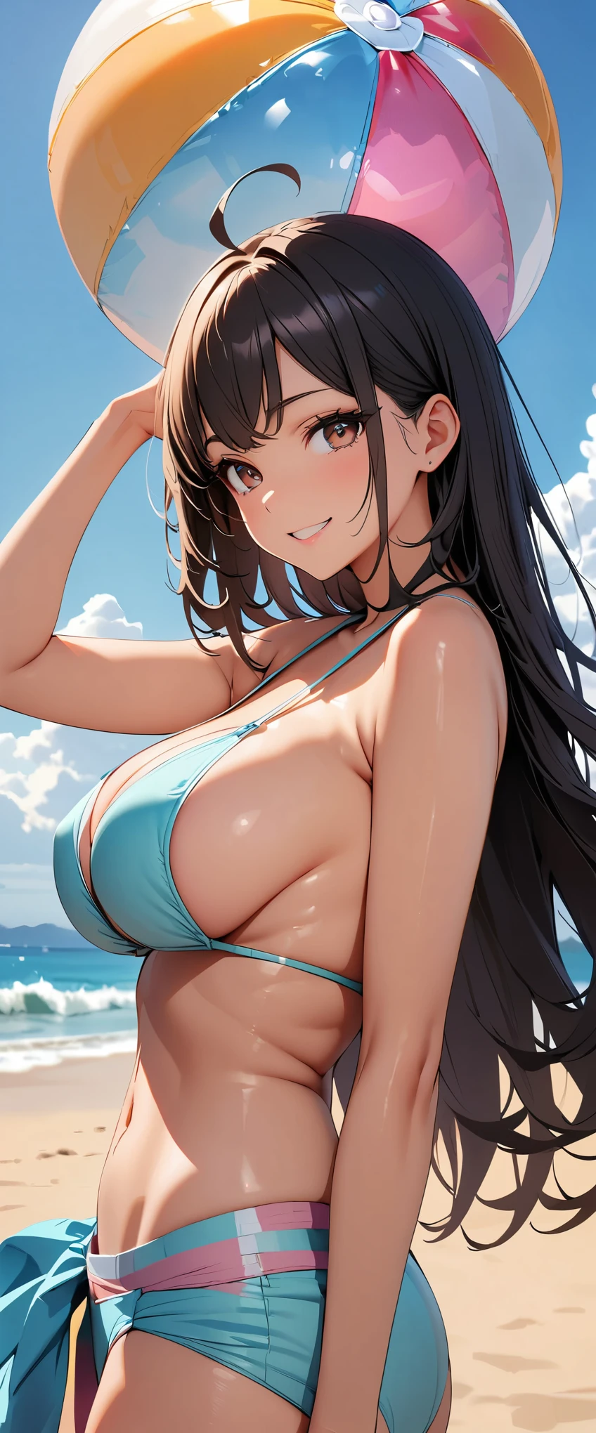 One Woman, Highest quality, masterpiece, Ultra HD, beautiful胸, Cleavage, anime, super beautiful, Beautiful breasts, Shapely breasts, Upper Body, Underboob, Sideboob, Highly detailed eyes, blush, Firm breasts, sunset, Micro Bikini, Stylish, Beauty, beautiful, Emphasize the chest, Forehead visible, Adult sex appeal, Adult charm, Super Resolution, Beautiful eyes, Beach, High-resolution pupils, High resolution , Big Breasts, Very large breasts, Mature Woman, Married Woman, Very sexy body, smile, 布面積が凄く少ないMicro Bikini, 極小のMicro Bikini, Only cover the nipples, 