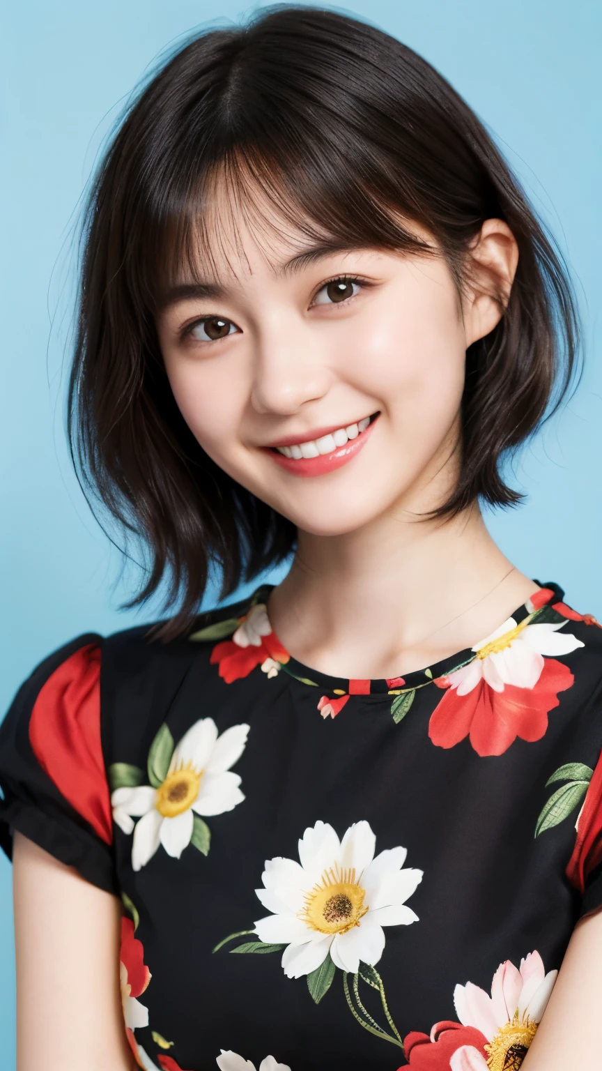 215 Short Hair, 20-year-old woman, A kind smile, Floral