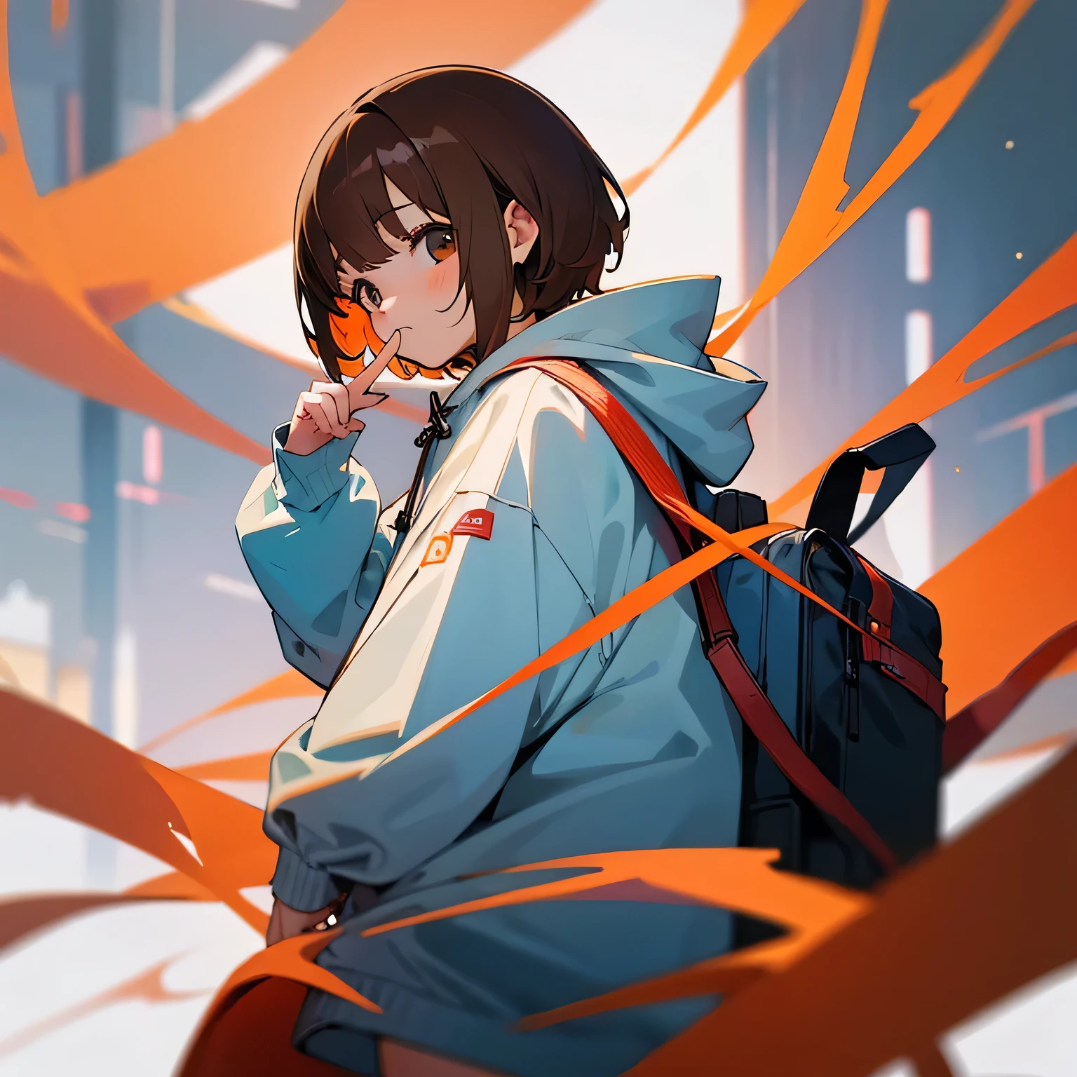 girl、Brown Hair、short hair、hoodie、Tracking