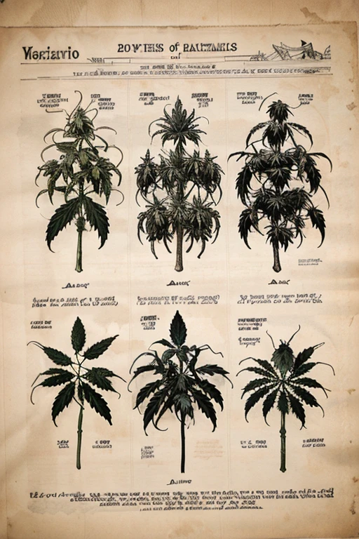 (Obra maestra, mejor calidad, realista, detallado,  poster botany ADN cannabis Crujiente:1.2), (sepia, monocromo:1.1), npzw, (texto, Paragraph:1.2), Boceto de Necronomicon, (pagina antigua, Book page, (dibujo de planta de cannabis), catalogue, botany,esquemas, diagramas), ADN,sombras pesadas 