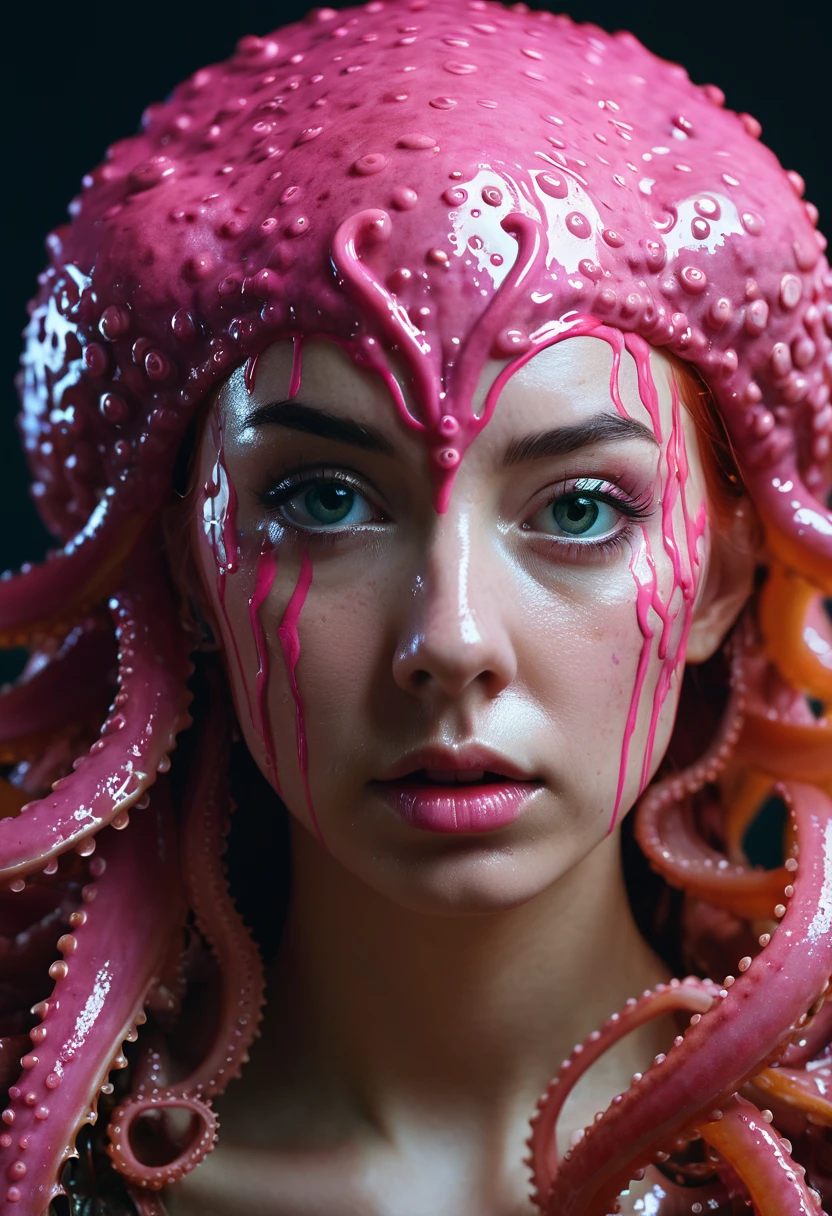 8K, ARTISTIC photogrAphy, best quAlity, mAsterpiece: 1.2), A (potrAit:1.2) witch BLOOD Cthulhu SOLDIER, EYES, PINK many octopus style tentacles, full body RAW candid cinema, red hair, 16mm, color graded portra 400 film, remarkable color, ultra realistic, sad admosphere, dark lighting, oppressive atmosphere, depressive colors, kodak portra 400, photograph,r, Natural Light, Pinhead lighgts, blur reflection, Brush Strokes, Smooth, abstract, Splatter, Oil On Canvas, rainbow colors, fractal isometrics details bioluminescens : a stunning realistic photograph of wet bone structure, 3d render, octane render, intricately detailed, titanium decorative headdress, cinematic, trending on artstation | Isometric | Centered
