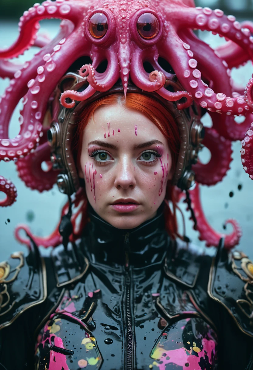 8K, ARTISTIC photogrAphy, best quAlity, mAsterpiece: 1.2), A (potrAit:1.2) witch BLOOD Cthulhu SOLDIER, EYES, PINK many octopus style tentacles, full body RAW candid cinema, red hair, 16mm, color graded portra 400 film, remarkable color, ultra realistic, sad admosphere, dark lighting, oppressive atmosphere, depressive colors, kodak portra 400, photograph,r, Natural Light, Pinhead lighgts, blur reflection, Brush Strokes, Smooth, abstract, Splatter, Oil On Canvas, rainbow colors, fractal isometrics details bioluminescens : a stunning realistic photograph of wet bone structure, 3d render, octane render, intricately detailed, titanium decorative headdress, cinematic, trending on artstation | Isometric | Centered