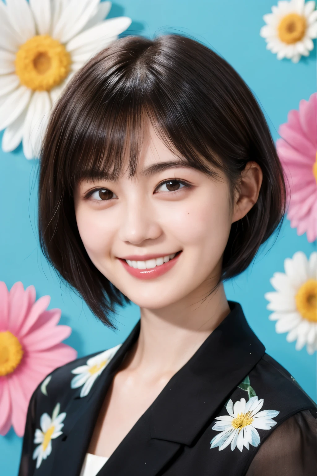 215 Short Hair, 20-year-old woman, A kind smile, Floral