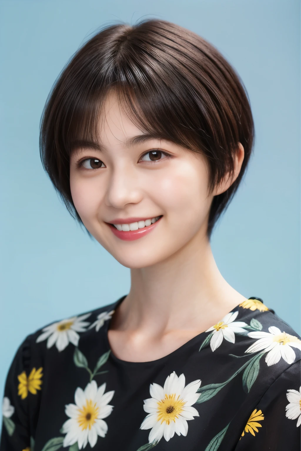 215 Short Hair, 20-year-old woman, A kind smile, Floral