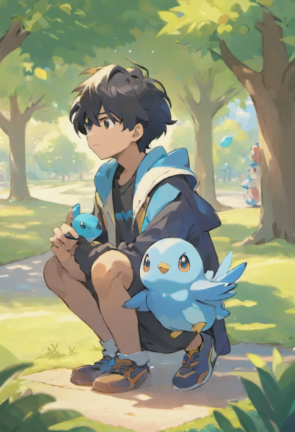 hombre oscuro, 1 playing with his friend Piplup and in the park