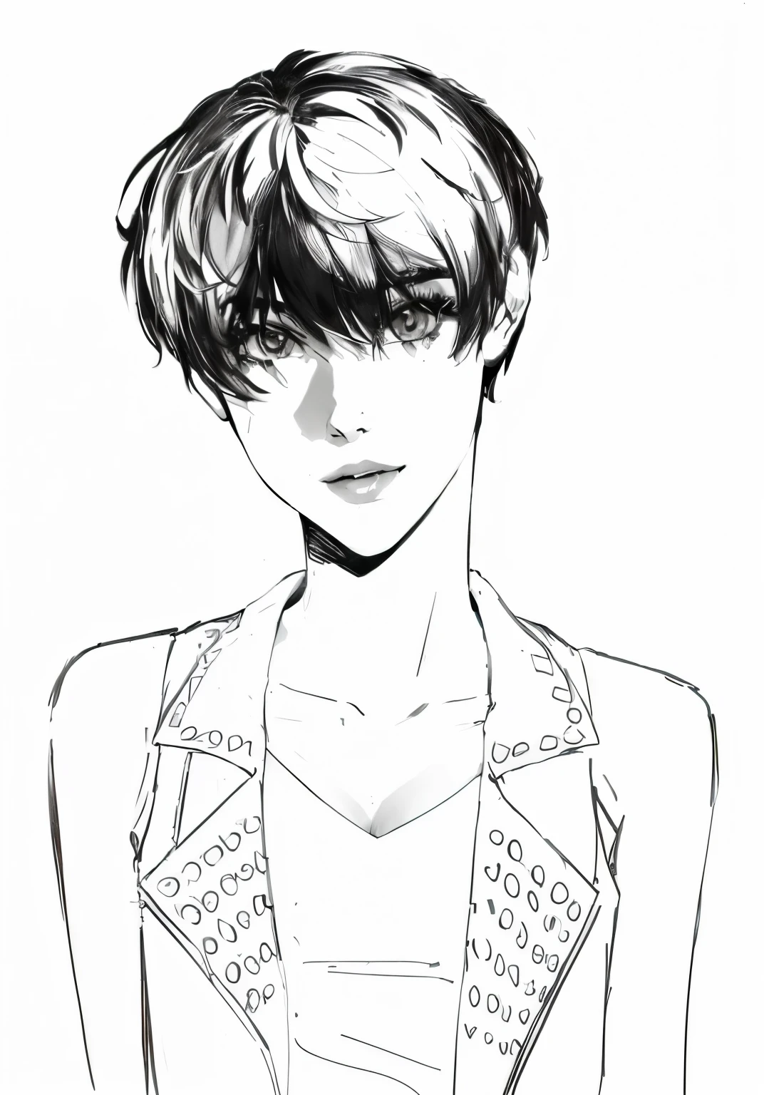 Illustration of a woman with short hair wearing a jacket, Anime handsome woman, Half-length portrait, Female anime style, Anime Girl, color comics style,short hair,Colorful anime style,