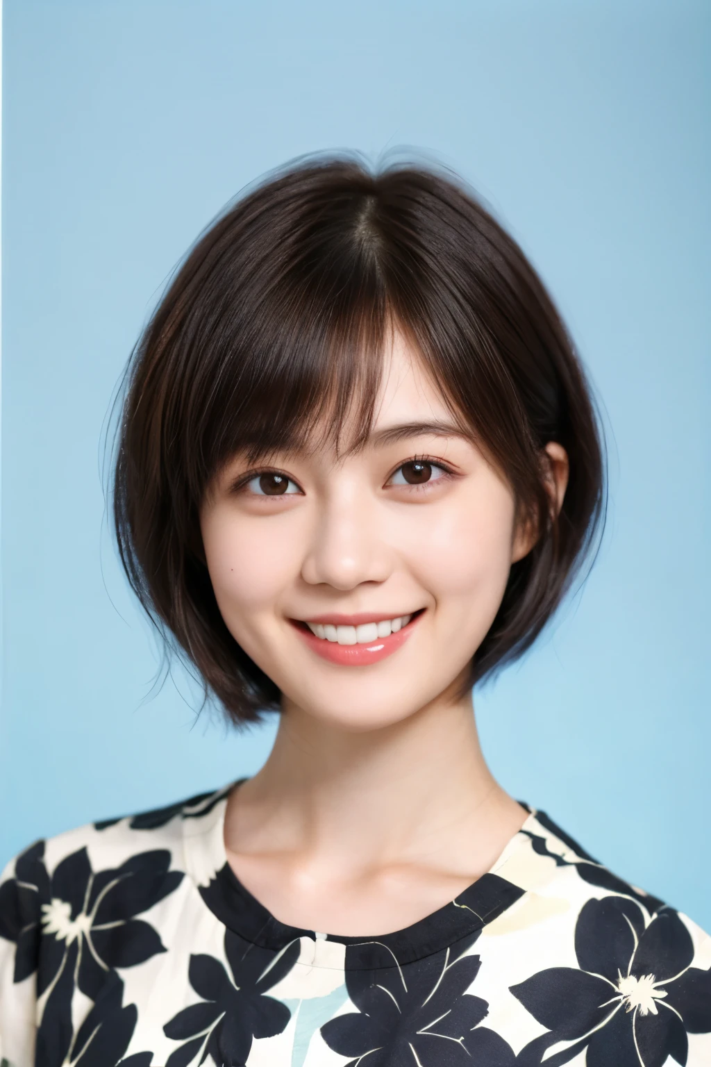 215 Short Hair, 20-year-old woman, A kind smile, Floral