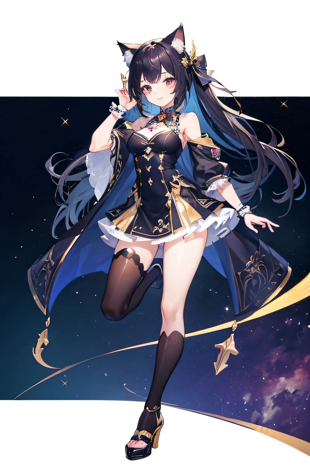 ((Super detailed)), ((high quality)), 14k, full body, Cat ear, girl, night
