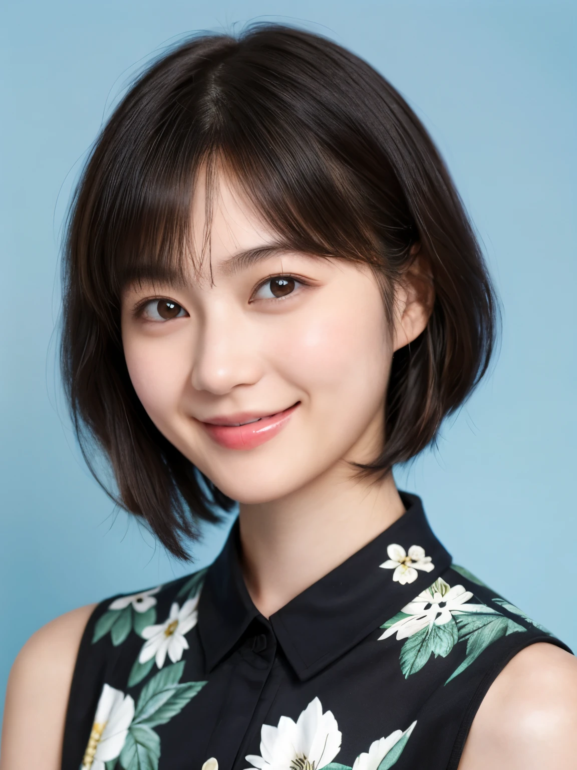 215 Short Hair, 20-year-old woman, A kind smile, Floral