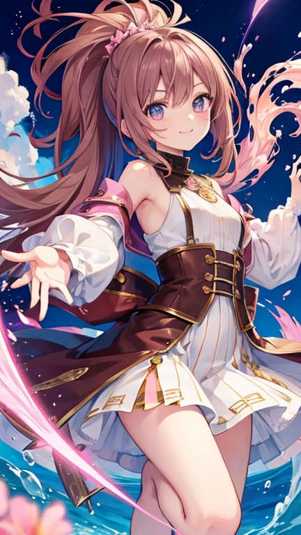 Anime Style,highest quality, masterpiece,Pink and brown hair, iris, smile,Simple Background,male, fluid movement,Fantasy