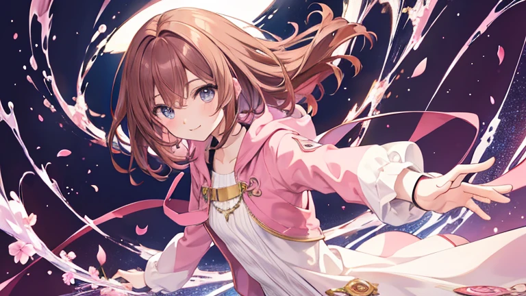 Anime Style,highest quality, masterpiece,Pink and brown hair, iris, smile,Simple Background,male, fluid movement,Fantasy