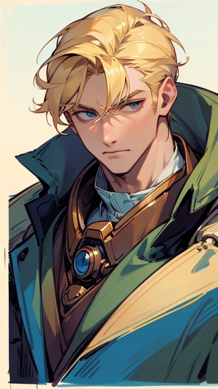 blonde, manly, artificer, pretty face, young, tall, strong, square jaw