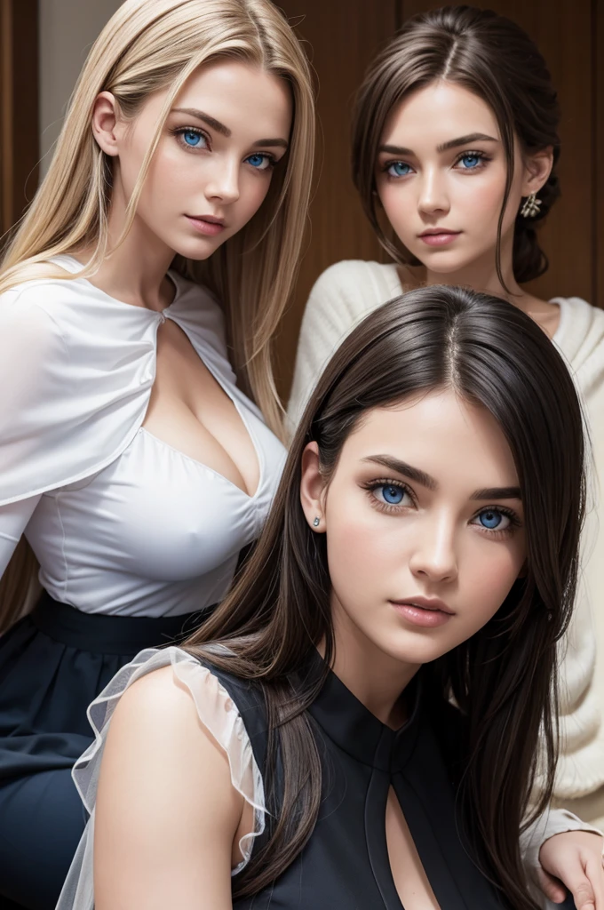 mother 30 years old and daughter , perfect face, detailed face, blue eyes, europeans, curvys, casual, detailed face, ice power, sexy, curvy, tall, white and black, dress with cape