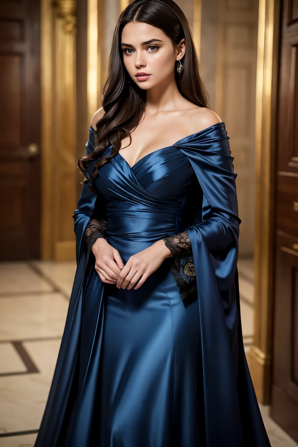 RAW, Best quality, high resolution, Masterpiece: 1.3), Beautiful young lady with dark brown hair and dark eyes, Game of Thrones style blue silk dress

Masterpiece: 1.3, Stunning young woman, Dark brown hair, Dark eyes, Game of Thrones blue silk dress, Realistic, sex appeal, seductive, captivating gaze, voluminous curls, detailed clothing, intricate patterns, elegant, full-length, expressive facial features, highlighting her unique beauty.

Masterpiece: 1.3, Alluring young lady, Dark hair, Dark eyes, Wearing a beautiful blue silk Game of Thrones dress, Voluptuous