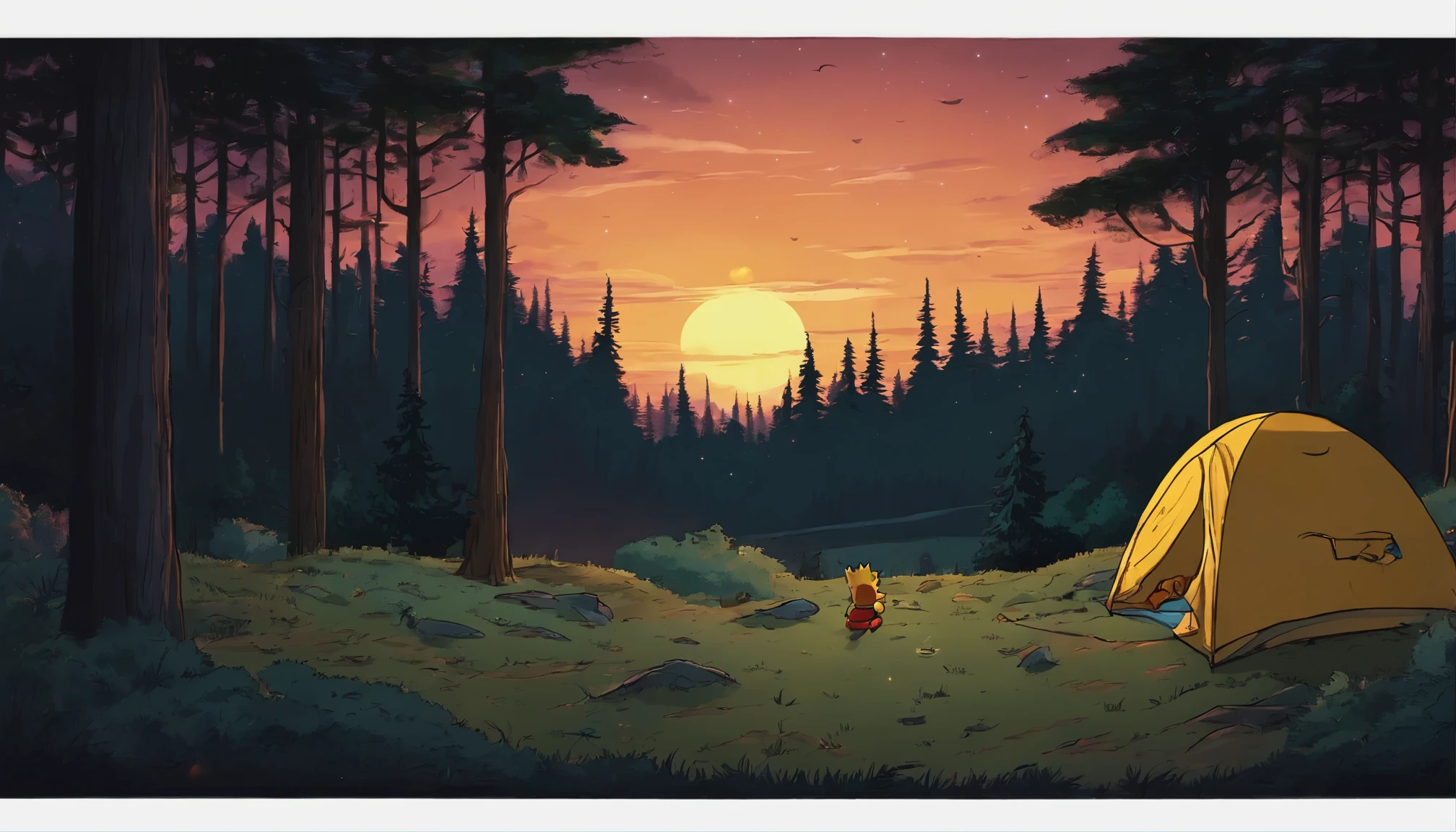 Bart Simpson, lo fi, Sky, Stars, Sadness, Forest,