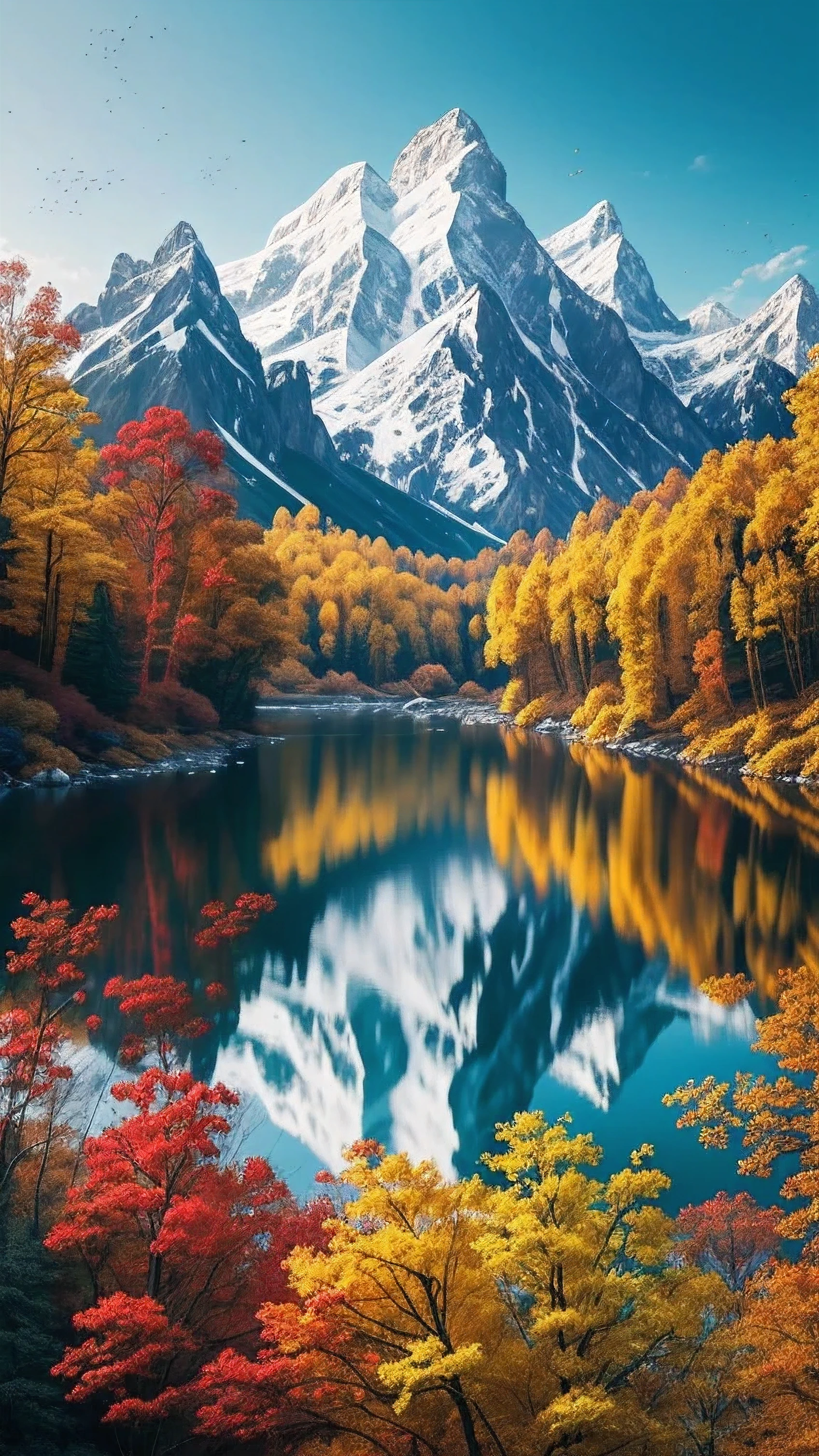 A captivating canvas painting or illustration, showcasing an abstract minimalist representation of nature, bursting with vibrant colors and embodying the harmonious coexistence of birds and animals. The exquisite artwork is rendered in extreme detail, with every feather, fur, and petal meticulously depicted in 8k HDR, enhancing the richness and depth of the nature scene. This hyper-realistic masterpiece comes alive with super bright hues, embracing the state-of-the-art Dolby vision enhanced technology and 125mm 32k Sony lens to capture every intricate detail, rendering it a true visual triumph.