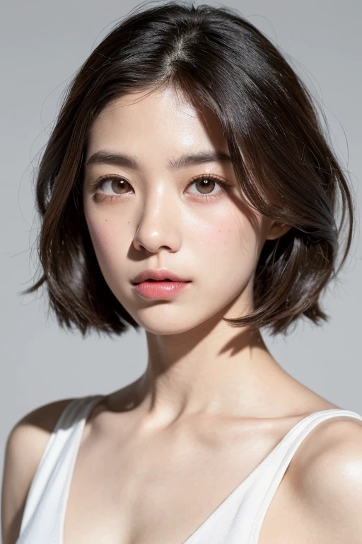 (highest quality、8k、32k、masterpiece、Hmph:1.2)、cute日本人女性の写真、Big ample breasts、Very short bob hair、Upper body、Face Focus、Extra Large_sweater、necklace、Simple Background、From above、View Viewerix4、(8k、Raw photo、highest quality、masterpiece:1.2)、(Realistic、Photorealistic:1.37)、One Girl、cute、Professional Lighting、Photon Mapping、Physically Based Rendering、Gradient brunette hair、Short Curly Hair、Handsome、Girlish、Excellent image quality、High resolution、1080p、(Clear Face)、(Detailed face description)、(Detailed hand description)、(Masseter muscle area)、(Exquisite CGI)、 Extreme light and shadow、My hair is messy、masterpiece、Rich details、(Graceful features)、(Best image quality)、(masterpiece)、(Detailed eyes)、I look forward to seeing you、Delicate clavicle、Various poses、Don'don't watch mela、profile、White wall、Taken in front of a white door、(窓のあるWhite wallの部屋)、Autumn Clothes、Winter clothes、シンプルnecklace、Brown jacket