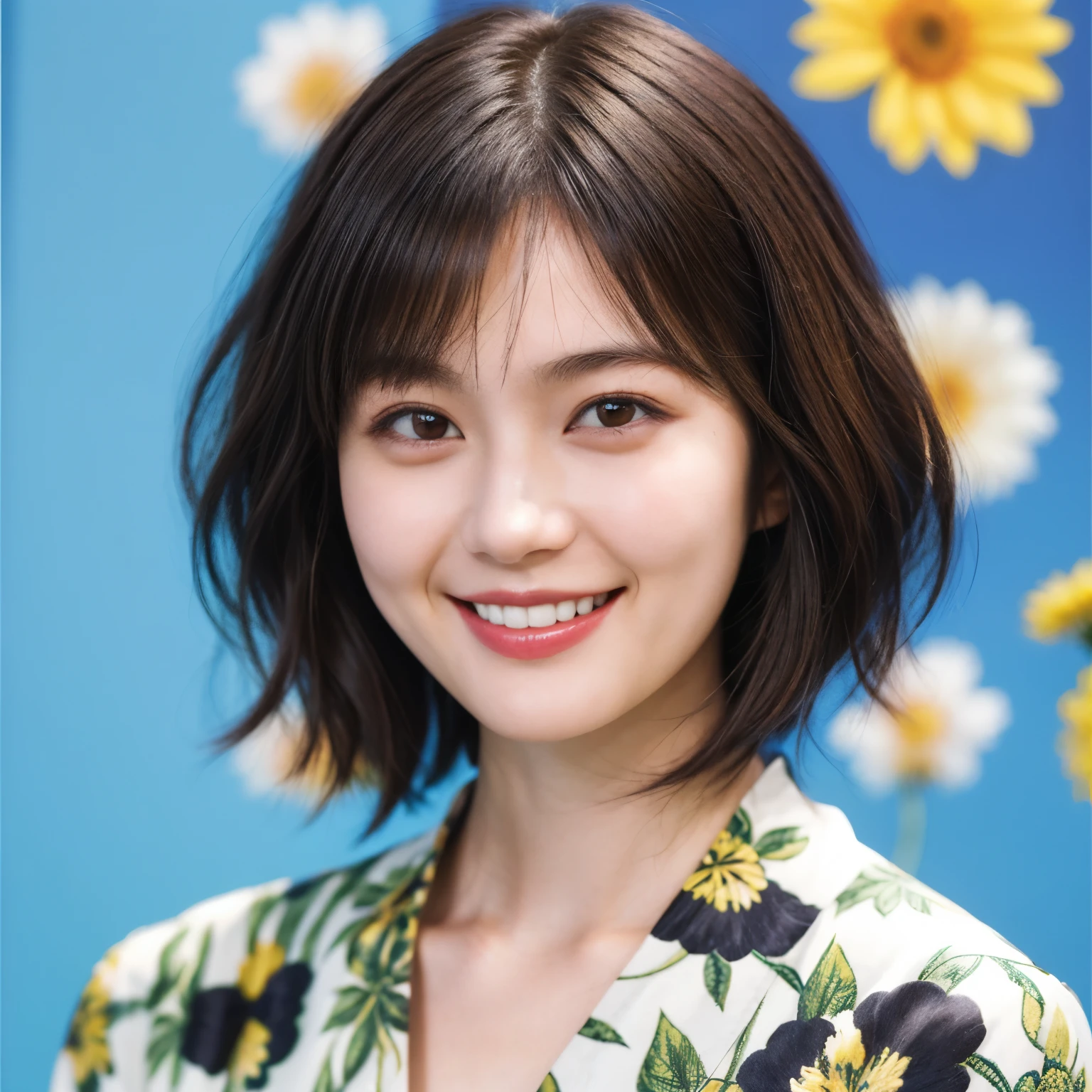 215 Short Hair, 20-year-old woman, A kind smile, Floral