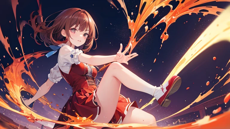 Anime Style,highest quality, masterpiece,Red and brown hair,  iris,Simple Background,One Girl, fluid movement,classical