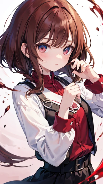 Anime Style,highest quality, masterpiece,Red and brown hair, iris,Simple Background,One Girl, fluid movement,classical