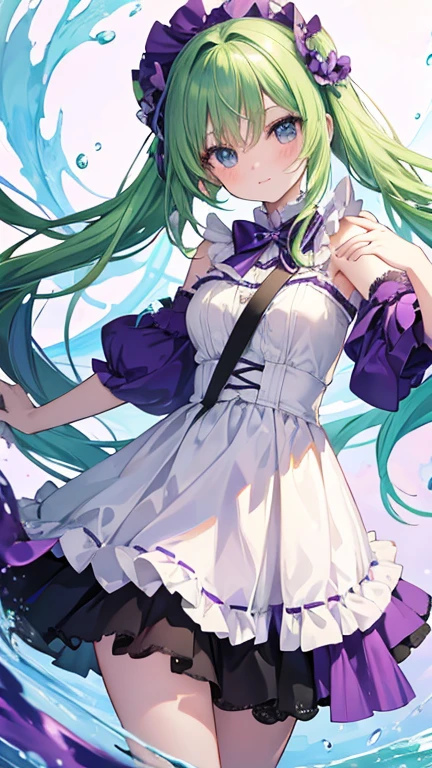 Anime Style,highest quality, masterpiece,Green and purple hair, iris,Simple Background,One Girl, fluid movement,classical