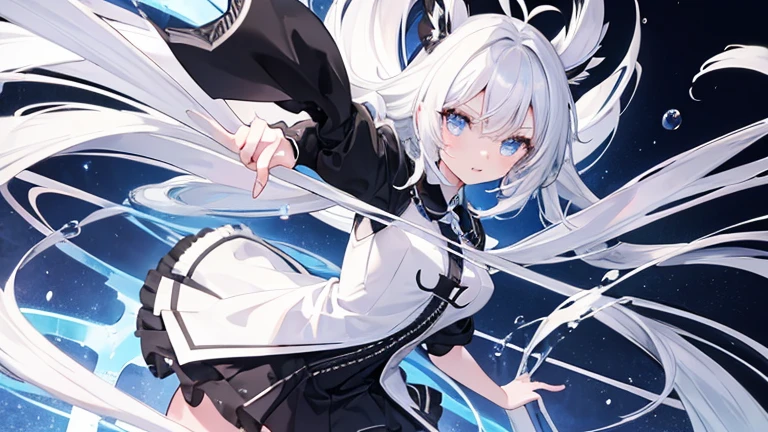 Anime Style,highest quality, masterpiece,Black and white hair, iris,Simple Background,One Girl, fluid movement,Classic