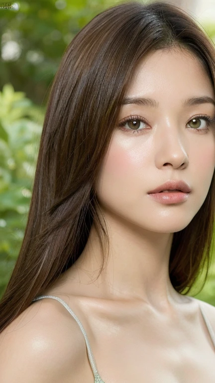 (realista, high resolution:1.3), 1 garota com um corpo perfeito, rosto e olhos super finos,cabelo comprido castanho, olhos verdes