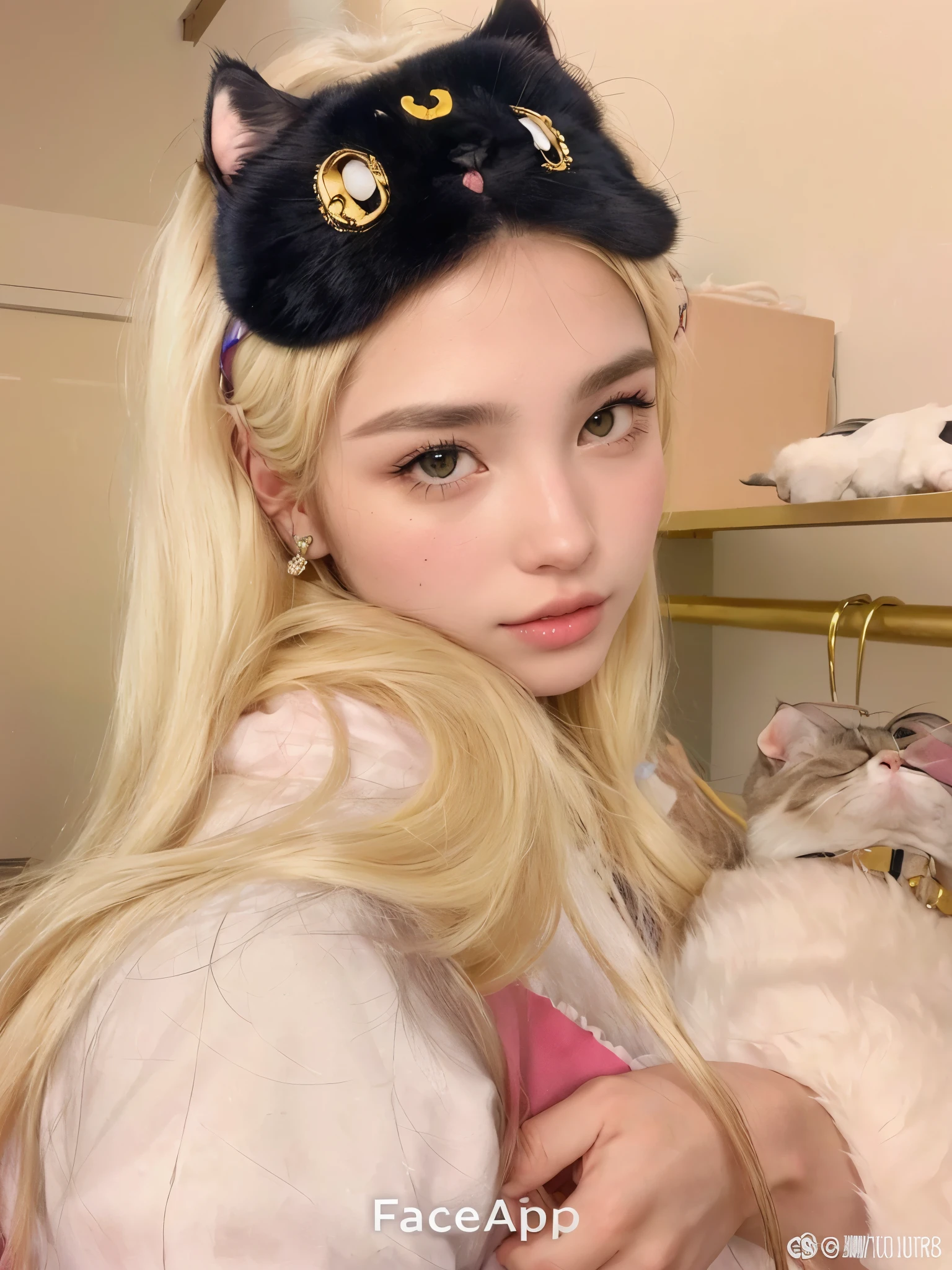 blond woman with orejas de gato and a cat earband posing for a picture, muy hermosa linda catgirl, girl with orejas de gato, bella delfina, ulzzang, Chica gato atractiva, anime girl with orejas de gato, pelo largo y rubio y ojos grandes, fake orejas de gato, orejas de gato on her head, orejas de gato, pelo largo y rubio y ojos grandes