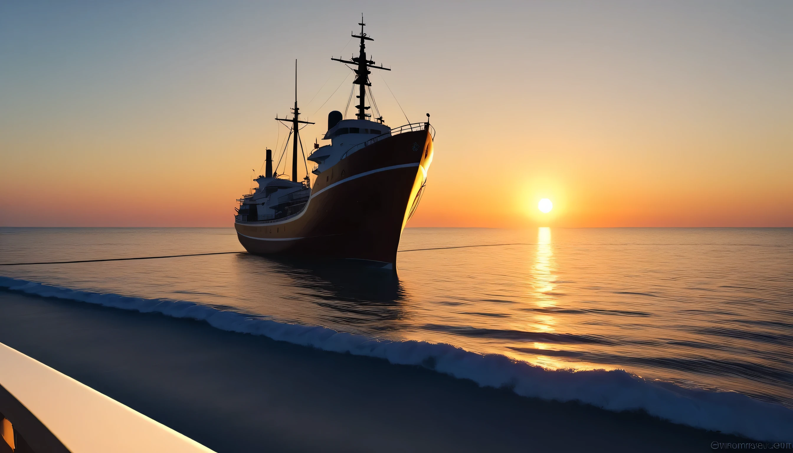 Detailed maritime sunrise over the curve of the Earth, POV perspective, looking out the ship window, morning, cinematic lighting, Canon r6, 24mm wide view, realistic, 16k