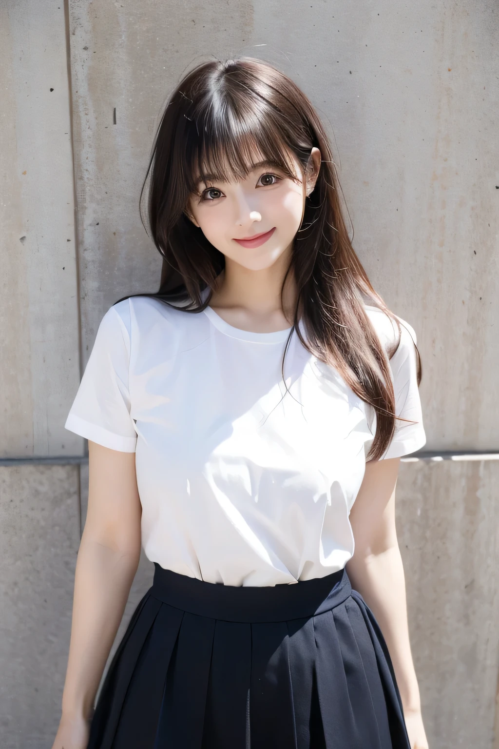 1girl in、AS-Adult、A smile、The shirt、skirt by the、（small tits）、Walking with a thigh、Upper body portrait、