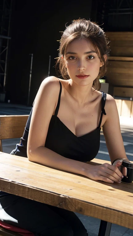 Spotlight on stage,gros plan du visage,Une femme,photo entièrement du corps,dessus de la table, La plus haute qualité d'image, high quality, le fond est clair,Belle femme, Japonais, detailed, detailed eyes, detailed skin, Belle peau, 超High resolution, (Reality: 1.4),Very beautiful woman, Visage un peu plus jeune, Belle peau, mince, (Ultra photo réaliste), (High resolution), (8k), (très detailed) (des yeux magnifiquement detaileds), (Super detailed), (detailed face), voir le spectateur, fine details, detailed face, Regardant droit devant, Regardant droit devant, Realistic photos, bright lighting, professional lighting, Cheveux noirs,queue de cheval,a baby's face,seize ans,coiffure: queue de cheval,Long queue de cheval hairstyle,slight smile,Robe longue de couleur orange avec beaucoup de volants, jupe aux formes douces,