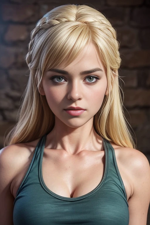 score_9, score_8_up, score_7_up, score_6_up, score_5_up, 1girl,  Loud, Game of Thrones, tight tank top, cleavage, blonde hair, (insanely detailed, beautiful detailed face, masterpiece, best quality