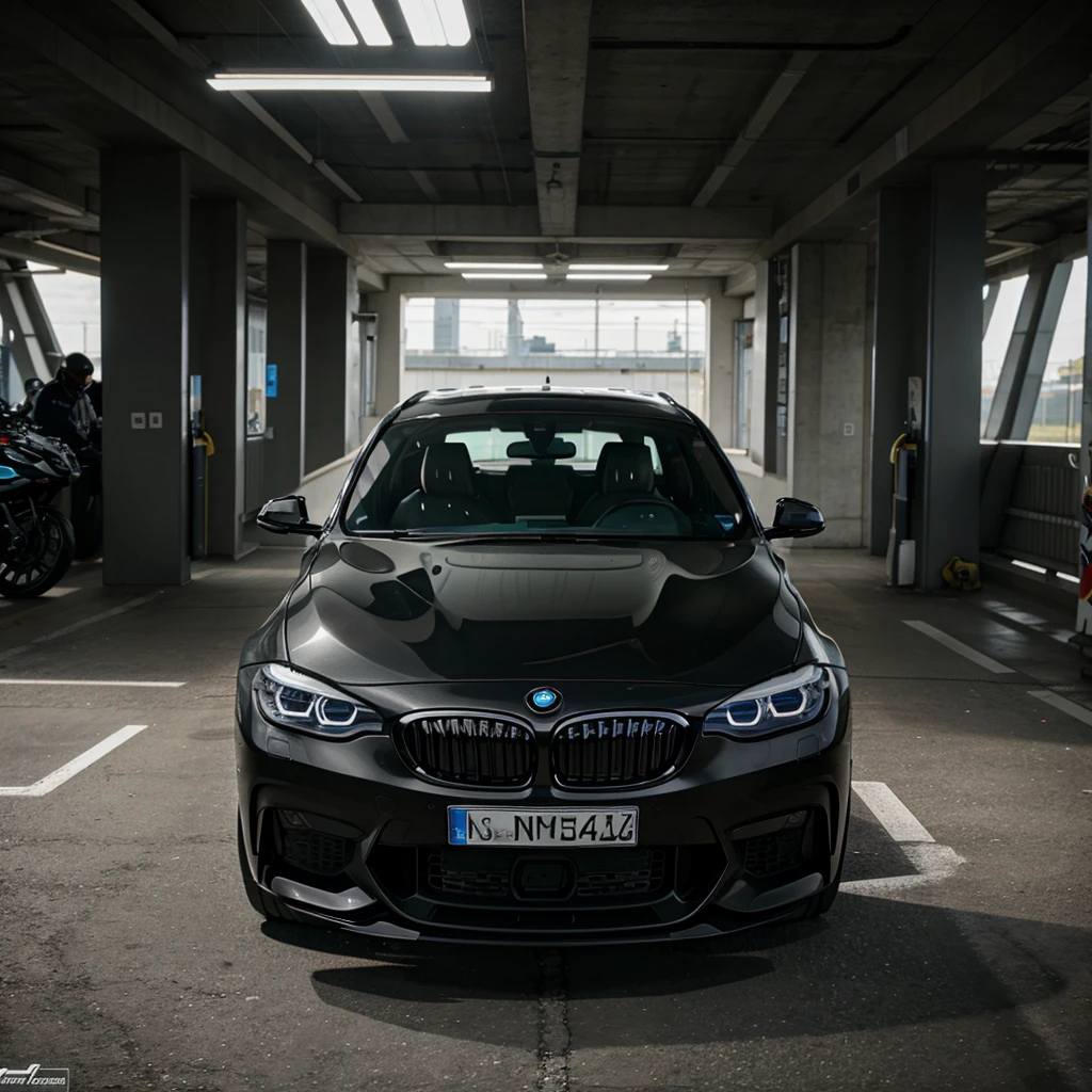 BMW steht vor schwarzem Hintergrund