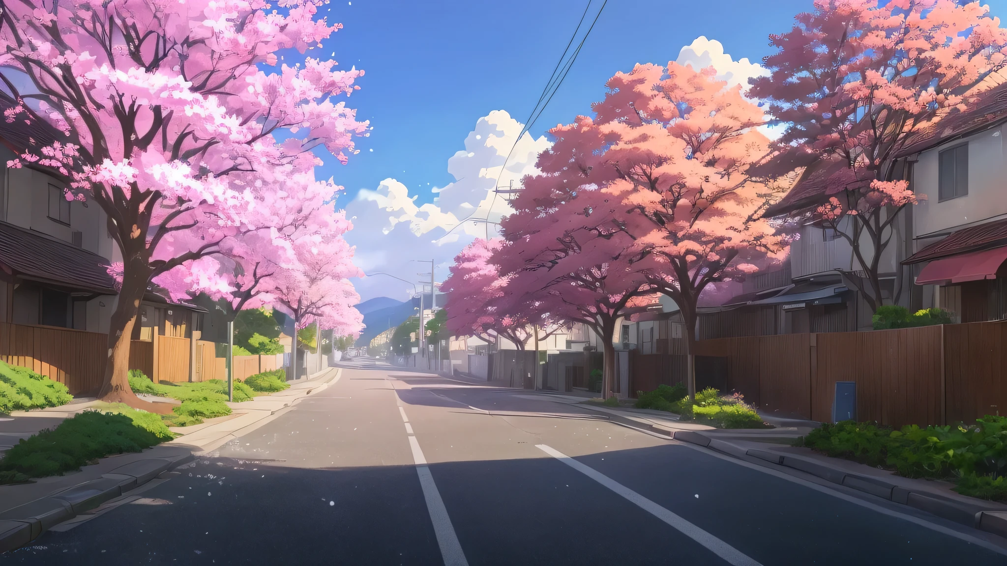 Anime Scene of a street with a bicycle and a pink tree, beautiful Anime Scene, Anime Background art, beautiful Anime Scenery, Anime Background, Anime movie background, Beautiful peaceful scene in anime, colorful Anime movie background, Anime Scenery, Anime scenery, Anime Scene, Beautiful Anime, Anime countryside landscape, Aesthetic award winning anime, ( ( makoto shinkai ) ), Anime scenery wallpaper