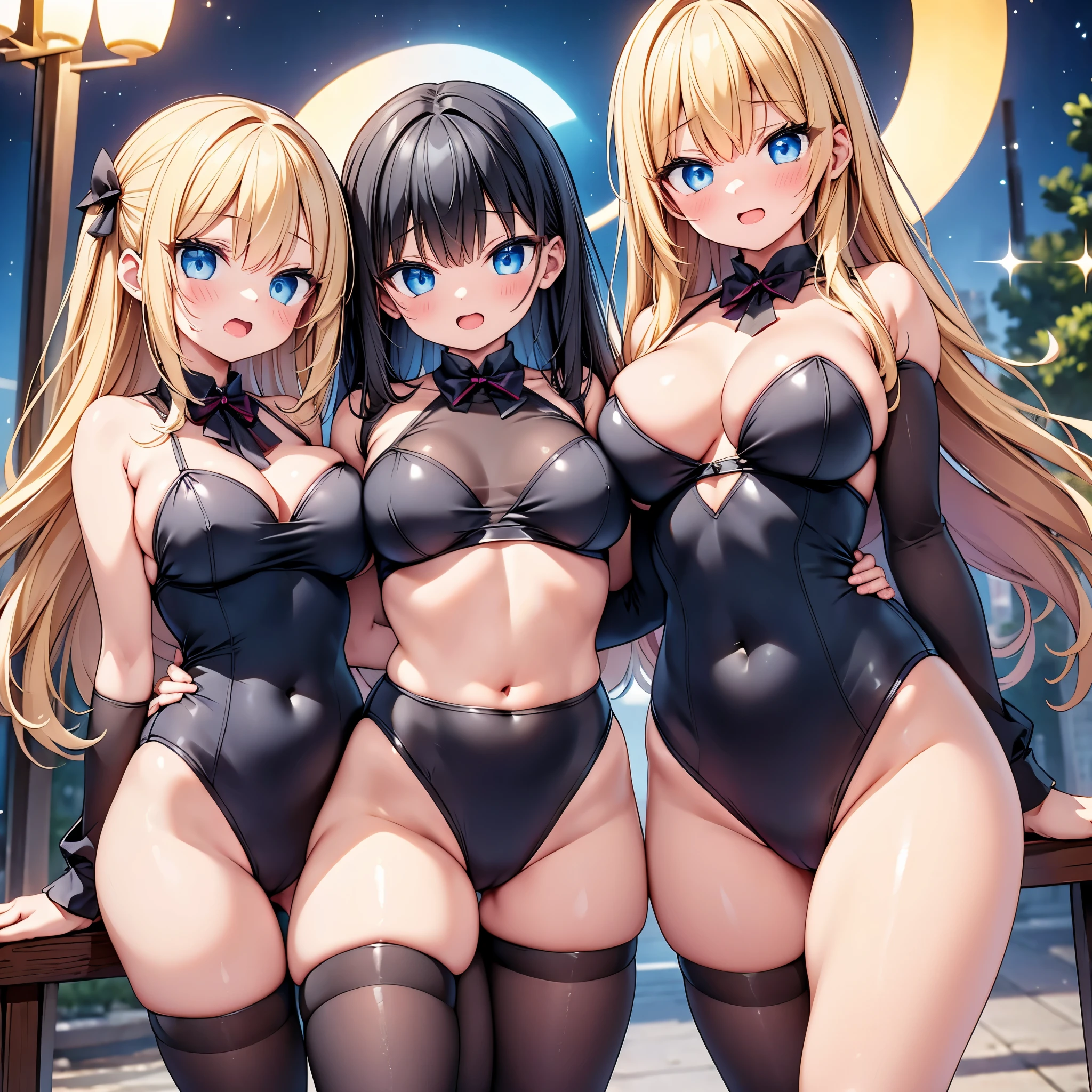 (cute eyes:1.2), (sparkling eyes:1.2), highest quality,wonderful,finely,extremely detailed CG Unity 8K wallpaper, (Stand in line:1.2), (3 girls, clothed), (leotard :1.1), (midium breasts), (open mouth:1.1), (long tongue:1.1), (mouth drool:1.1), (black stockings:1.1),(Thighs:1.1),(Waistline:1.1)