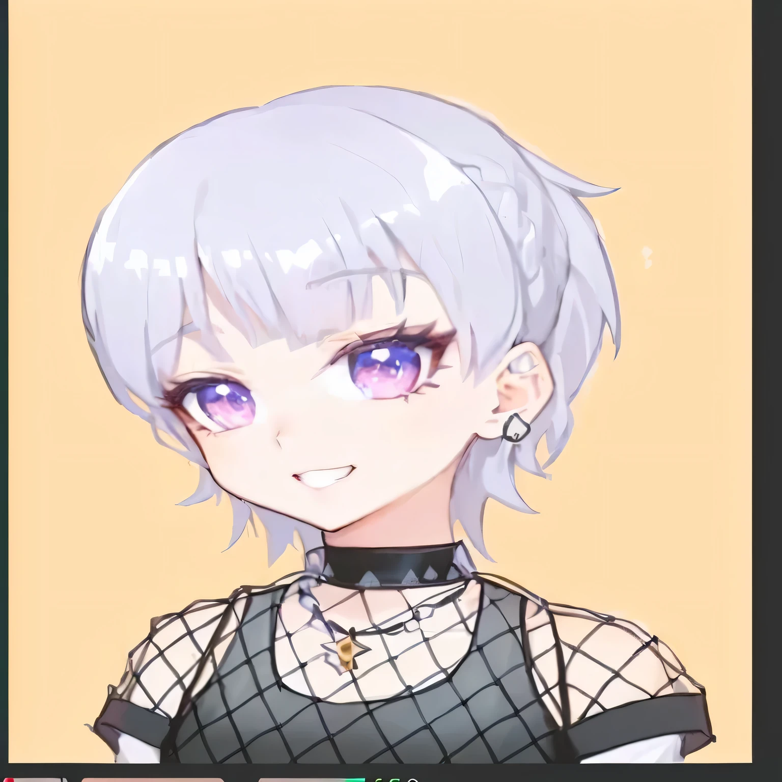 uma garota de desenho animado com cabelos brancos e olhos roxos em um vestido preto, com cabelo branco curto, personagem de estilo anime, estilo de arte anime moe, Gamoe Yandere, neferpitou, Cabelo prateado (rabo de cavalo), Modelo Youtuber Virtual Live2D, Modelo de corpo inteiro Anime VTuber, estilo anime do ig studios, em estilo anime, estilo anime