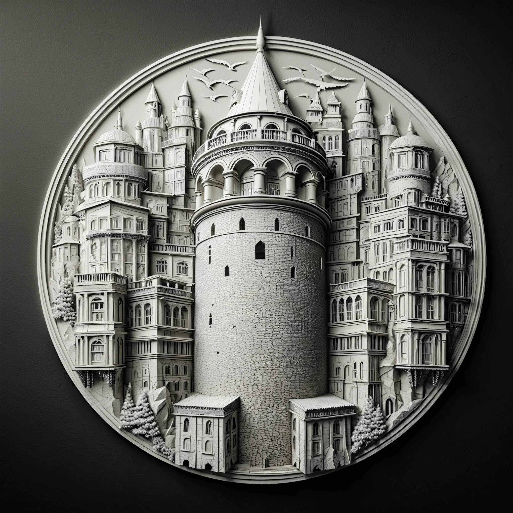 a close up of a paper cut of a castle with a clock, thomas veyrat intricate, high quality architectural art, intricately detailed buildings, intricate 3 d sculpture, kerem beyit, highly detailed sculpture, highly detailed 3 d art, insanely highly detailed artwork, intricate artwork, intricate artwork masterpiece, insanely detailed art, detailed digital 3d art