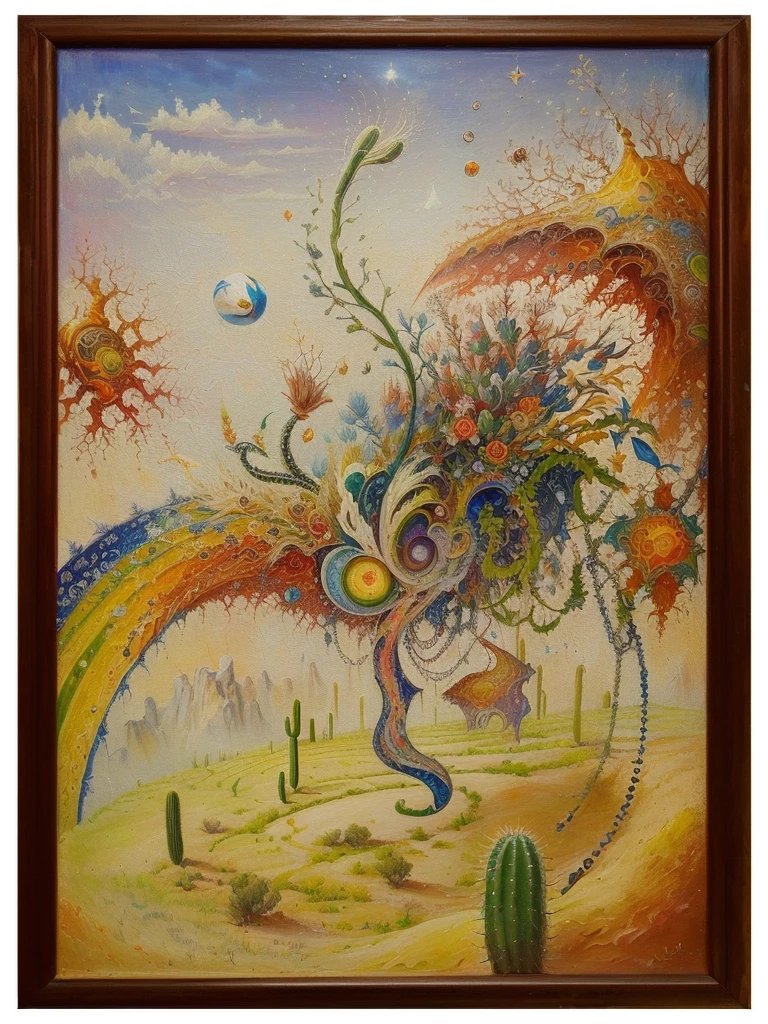 painting of a desert landscape with a cactus, сюрреалистический canvas, oil, surrealism, canvas, oil, a surreal painting, surreal painting, surrealist oil painting, Шедевр абстрактного surrealismа, surreal painting, a surrealistic landscape painting, a surrealistic landscape, second mason, psychedelic painting, inspired by André Masson, surreal painting