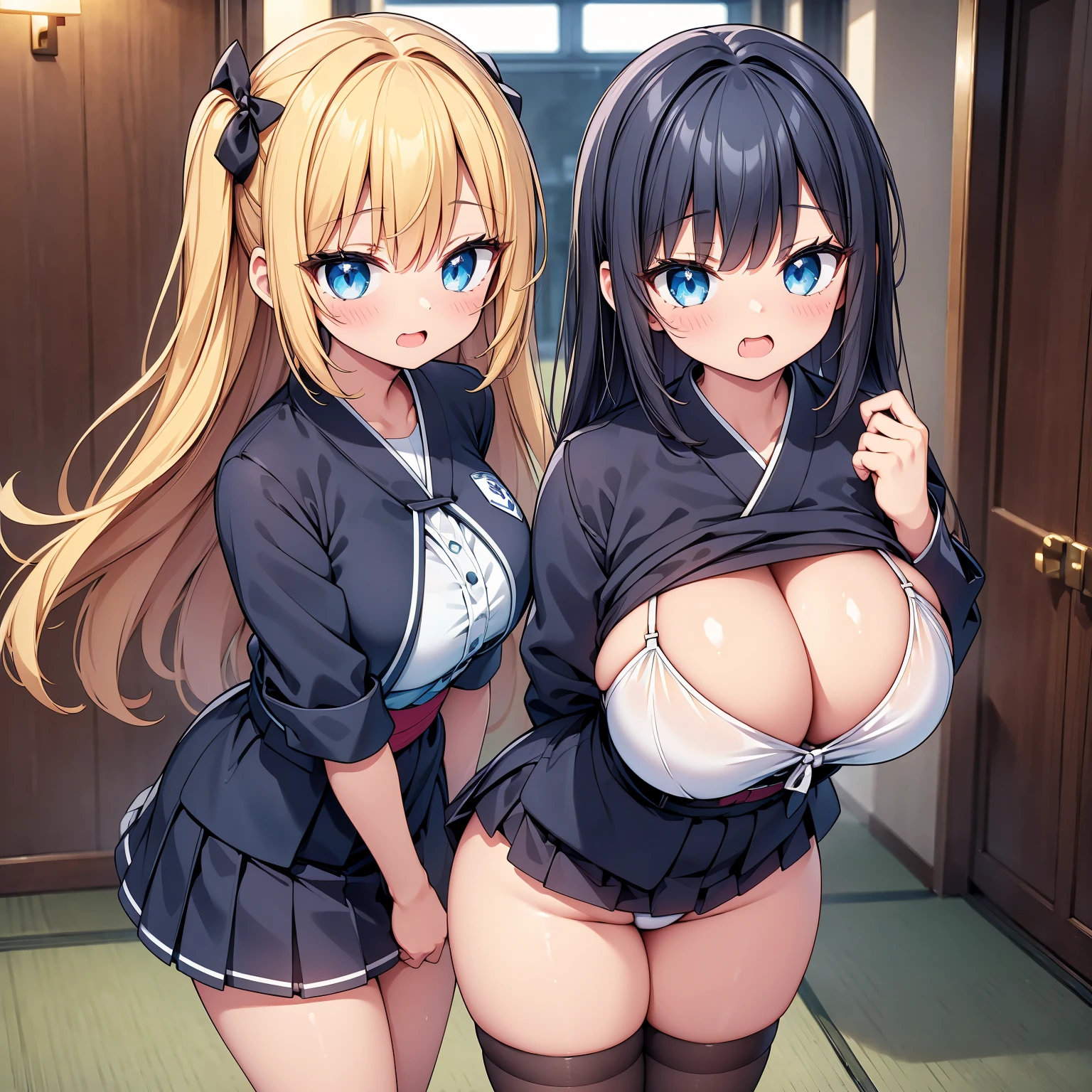 (cute eyes:1.2), (sparkling eyes:1.2), highest quality,wonderful,finely,extremely detailed CG Unity 8K wallpaper, (Stand in line:1.2), (3 girls, cute eyes, japanese ninja , clothed), (huge breasts), (open mouth:1.1), (long tongue:1.1), (mouth drool:1.1), (black stockings:1.1),(Thighs:1.1),(Waistline:1.1)